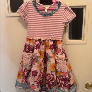 Matilda Jane Pink Striped and Floral Kids Dress size 6
